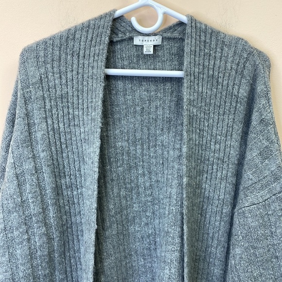 NWOT Topshop Open Oversized Ribbed Cardigan Pockets Boho Stretch Gray Small - Picture 4 of 12